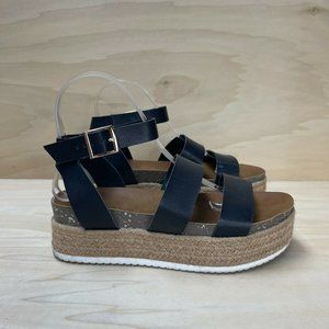 Patrizia Womens Larissa Buckle Platform Heel Black Ankle Strap Sandals Size 7.5M